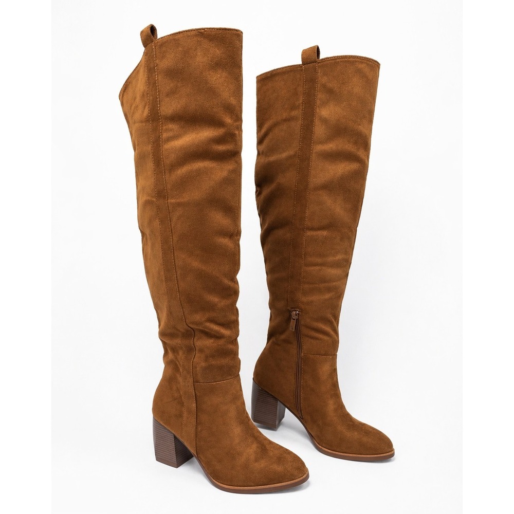 Coutgo Knee High Boots Size 6 Brown Block Heel 3" New In Box Zip